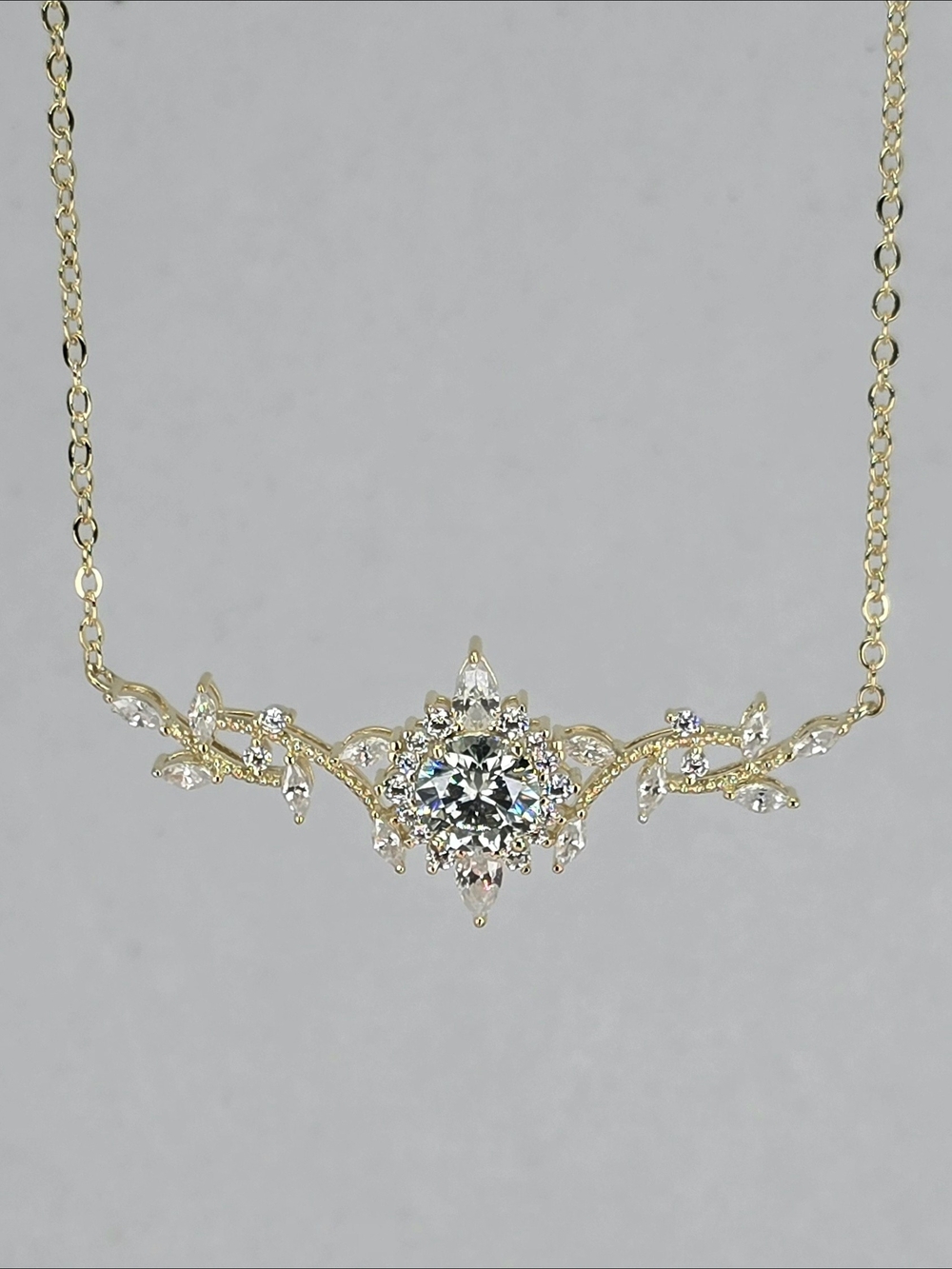 14k Gold-Filled Floral Vine Necklace with Clear 1.0ct Moissanite Center